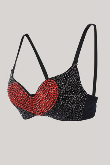 Elegant svart crop topp med rødt hjerte